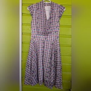 Ricki's White Midi Dress with Pink, Blue & Green Geometric Print